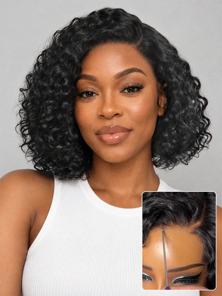 Ready to Go Water Wave Short Curly Bob Wig Glueless Minimalist HD Lace ...